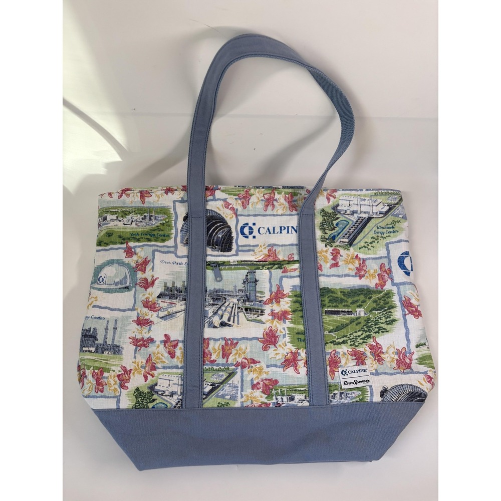Reyn Spooner Calpine Tote Bag Blue Floral Print Canvas Zip Top Large‎ Shoulder